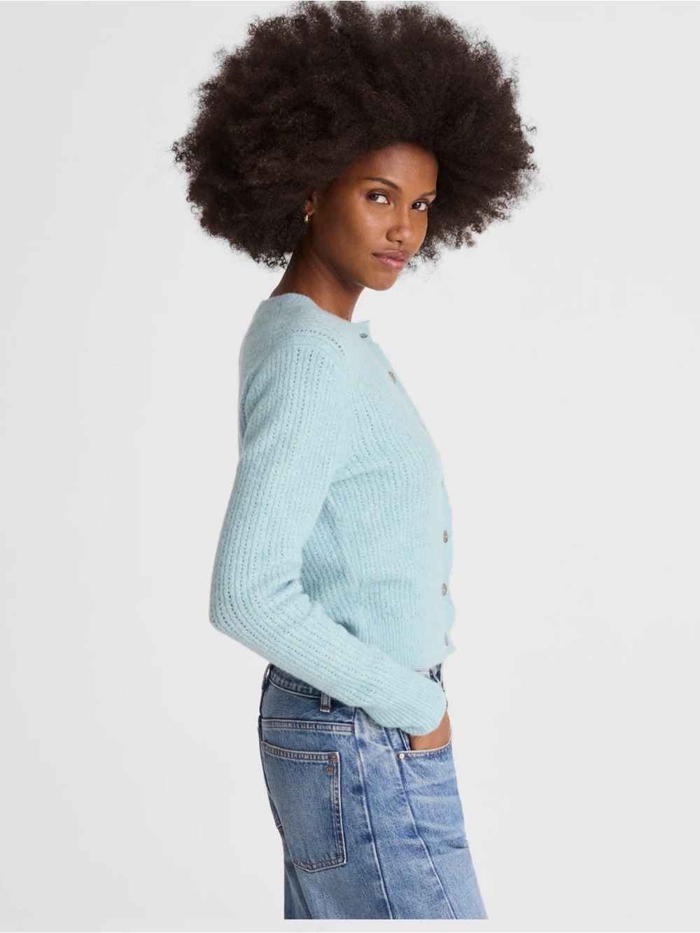 Madewell CloudSoft Pointelle Knit Cardigan Sweater Mint Blue NEW - Picture 4 of 8